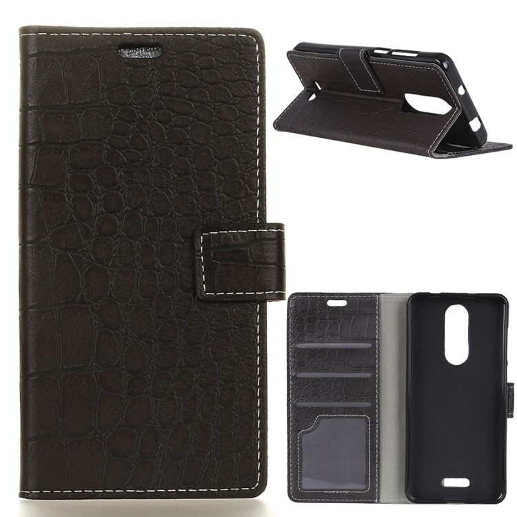 Crocodile Texture Vintage Leather Wallet Stand Case for Wiko View Lite - Black-1