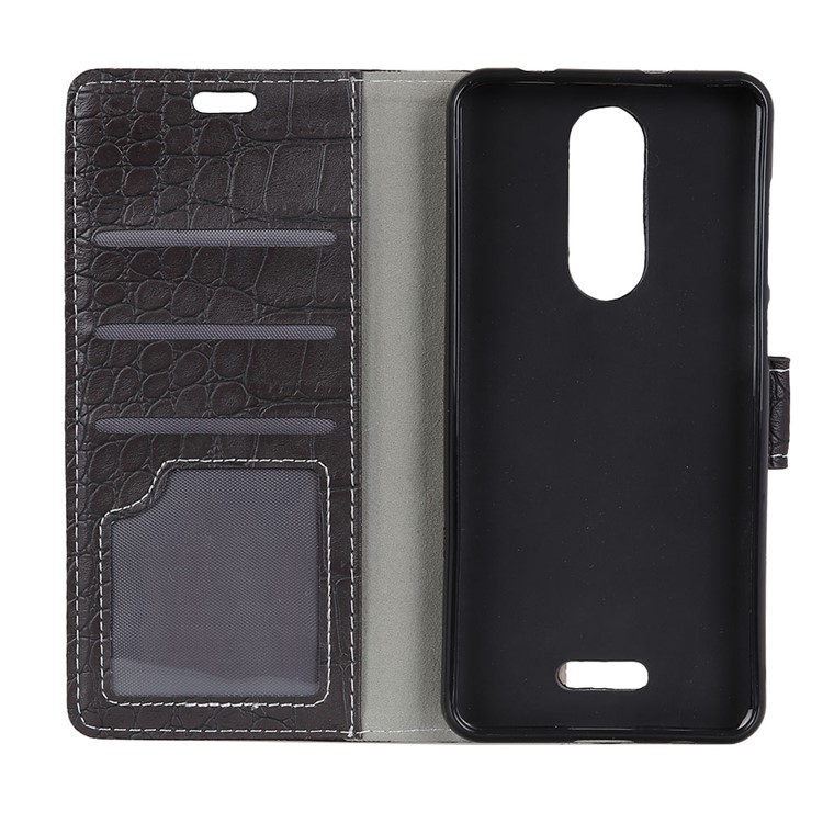 Crocodile Texture Vintage Leather Wallet Stand Case for Wiko View Lite - Black-4