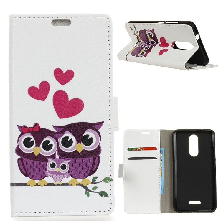 Pattern Printing Stand Leather Wallet Mobile Case for Wiko View Lite - Sweet Owl Family-1