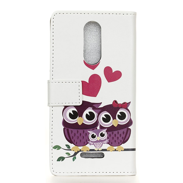 Pattern Printing Stand Leather Wallet Mobile Case for Wiko View Lite - Sweet Owl Family-3