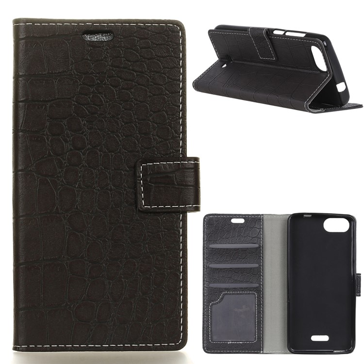 Crocodile Texture Vintage Leather Wallet Case for Wiko Tommy3 - Black-1