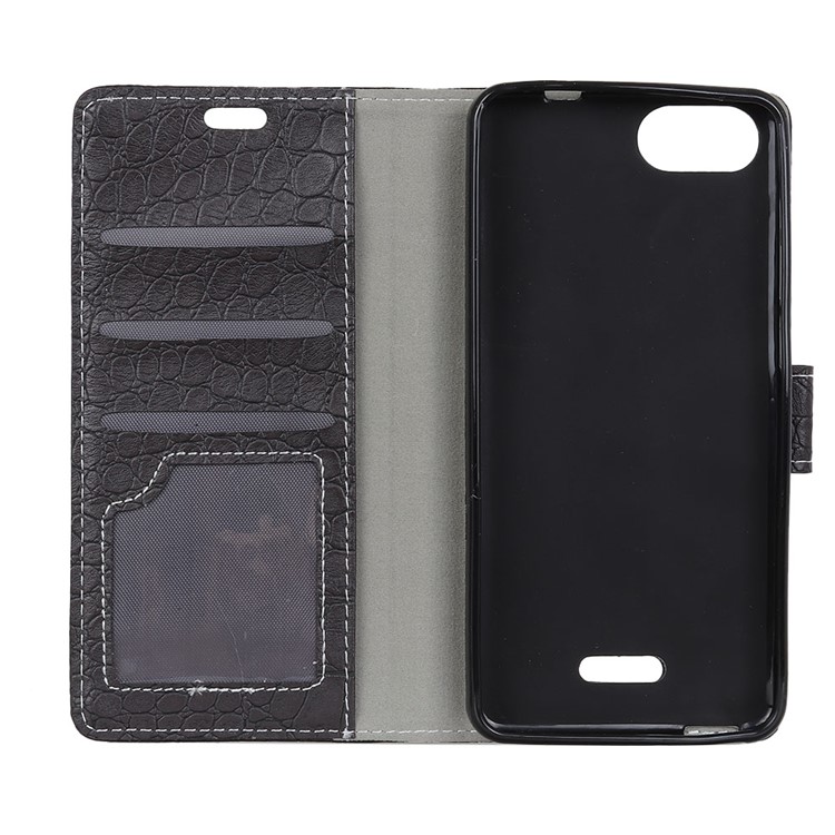 Crocodile Texture Vintage Leather Wallet Case for Wiko Tommy3 - Black-4