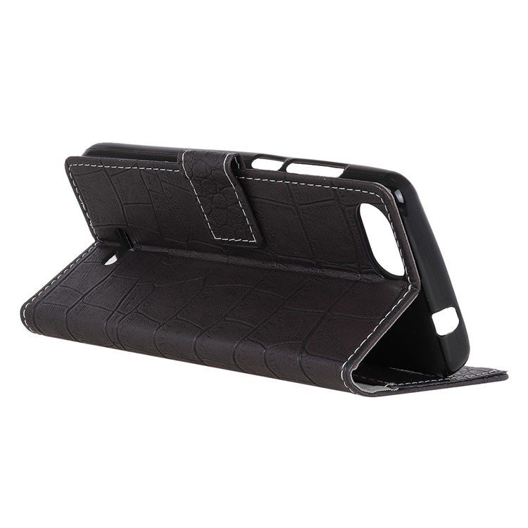 Crocodile Texture Vintage Leather Wallet Case for Wiko Tommy3 - Black-5