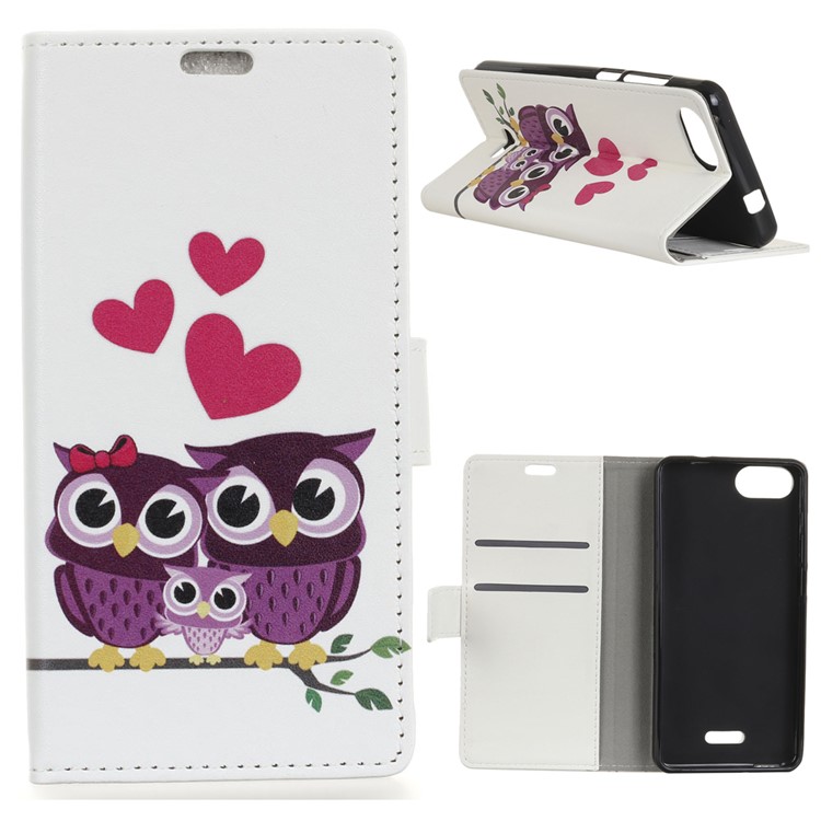 Pattern Printing Wallet Leather Phone Case for Wiko Tommy3 - Owls and Hearts-1