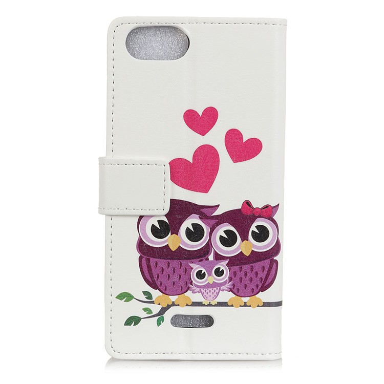 Pattern Printing Wallet Leather Phone Case for Wiko Tommy3 - Owls and Hearts-3