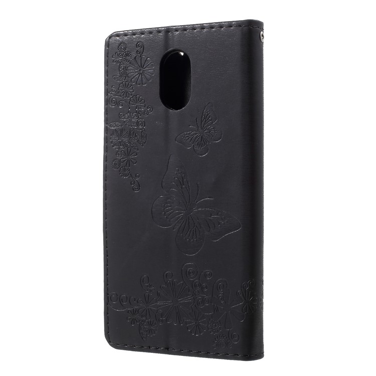 Imprint Butterfly Flowers Folio Wallet Leather Case with Stand for Wiko Lenny 5 - Black-2