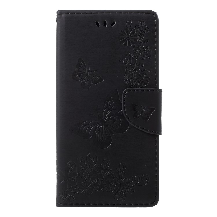 Imprint Butterfly Flowers Folio Wallet Leather Case with Stand for Wiko Lenny 5 - Black-3
