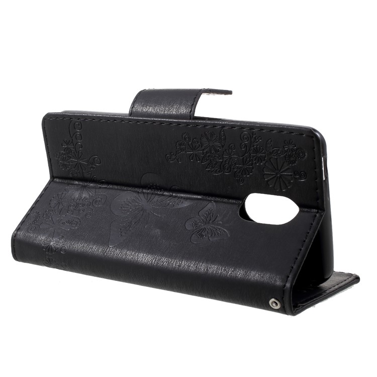 Imprint Butterfly Flowers Folio Wallet Leather Case with Stand for Wiko Lenny 5 - Black-4