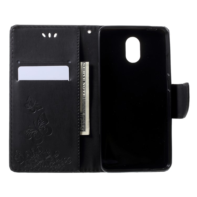 Imprint Butterfly Flowers Folio Wallet Leather Case with Stand for Wiko Lenny 5 - Black-5