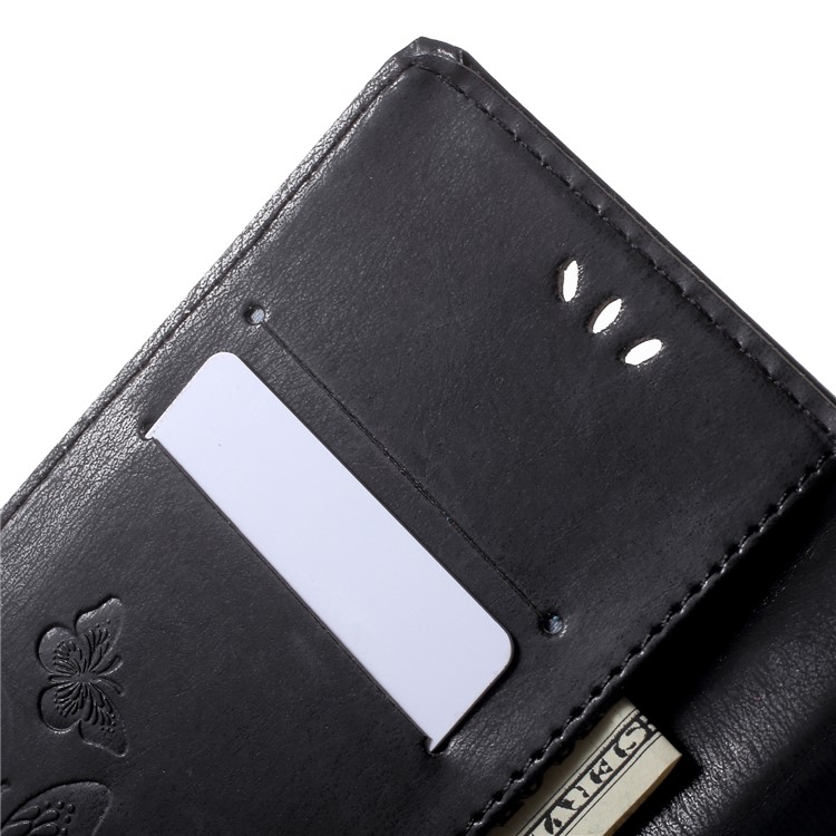 Imprint Butterfly Flowers Folio Wallet Leather Case with Stand for Wiko Lenny 5 - Black-6