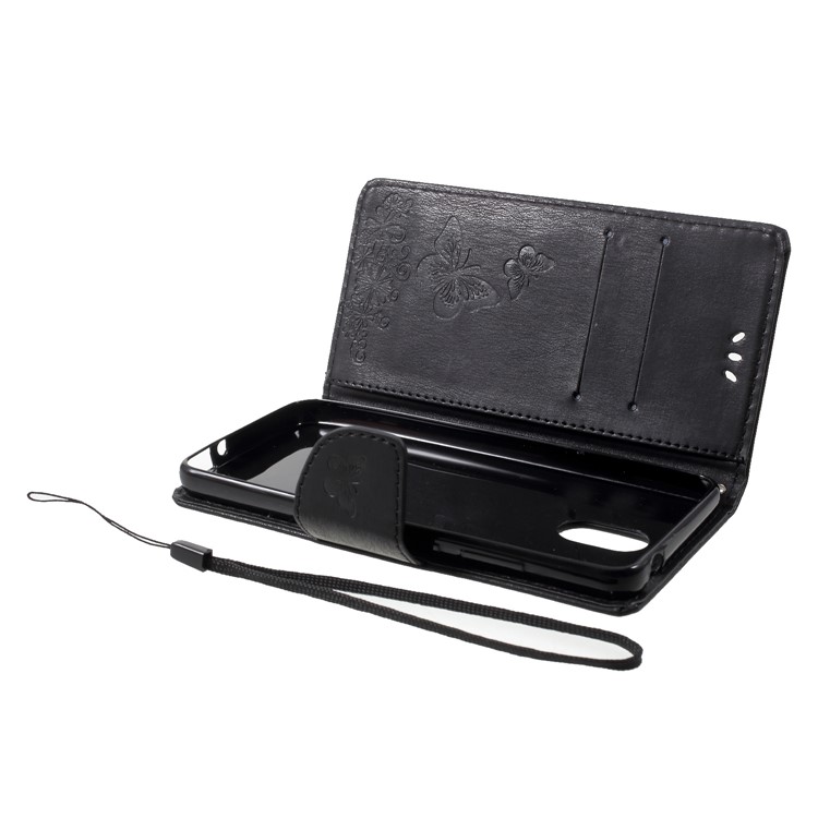 Imprint Butterfly Flowers Folio Wallet Leather Case with Stand for Wiko Lenny 5 - Black-7