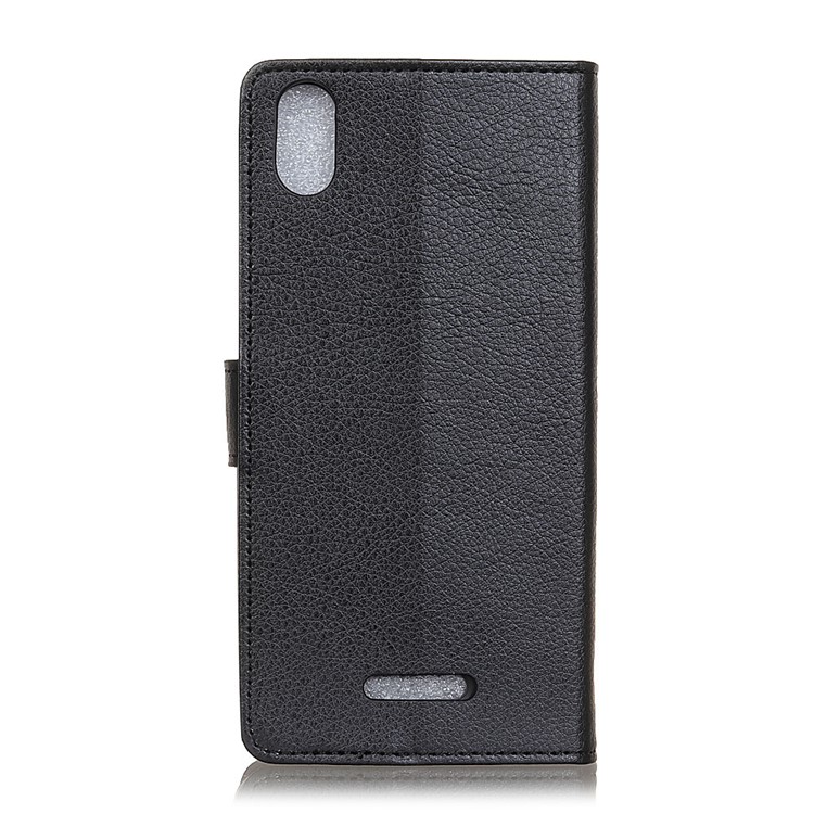 Litchi Skin Wallet Leather Stand Case for Wiko View2 Go - Black-5