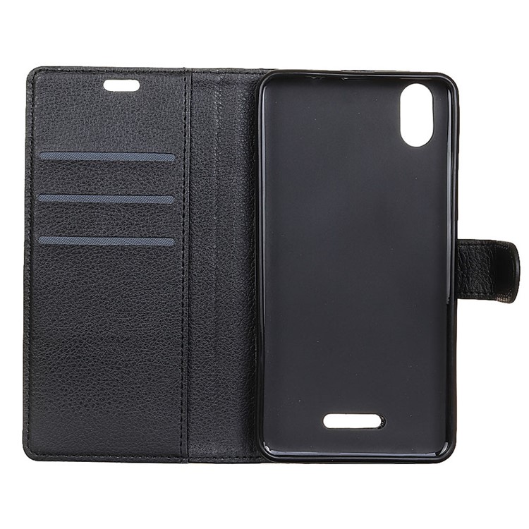 Litchi Skin Wallet Leather Stand Case for Wiko View2 Go - Black-6