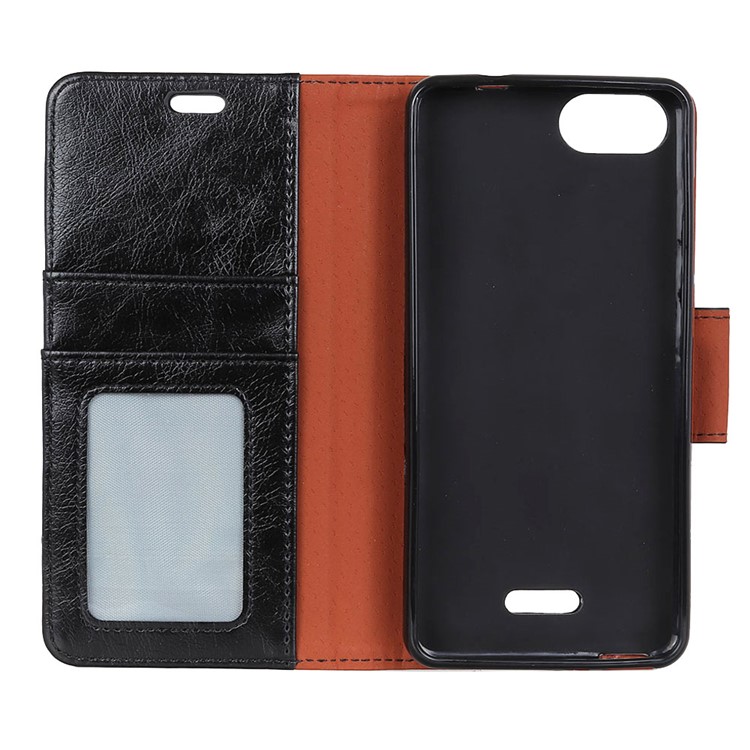 Textured Split Leather Wallet Case for Wiko Tommy3 Plus - Black-5