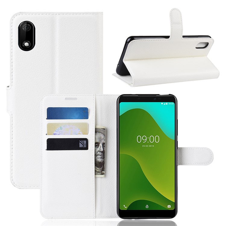 Litchi Texture Wallet Leather Stand Phone Case for Wiko Jerry 4 - White-1