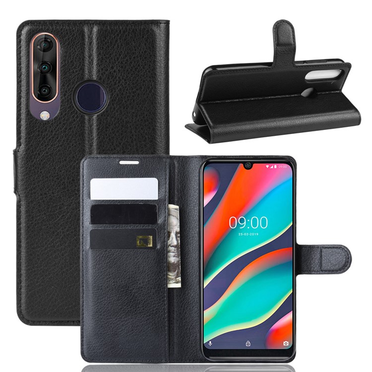 Litchi Skin Wallet Leather Stand Case for Wiko View3 Pro - Black-1