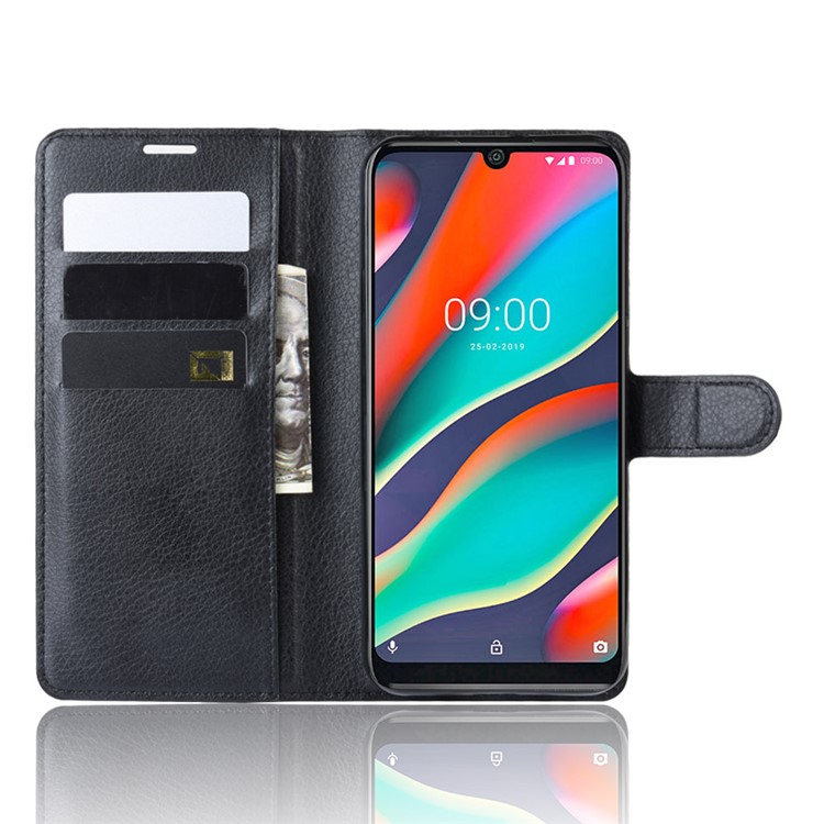 Litchi Skin Wallet Leather Stand Case for Wiko View3 Pro - Black-6