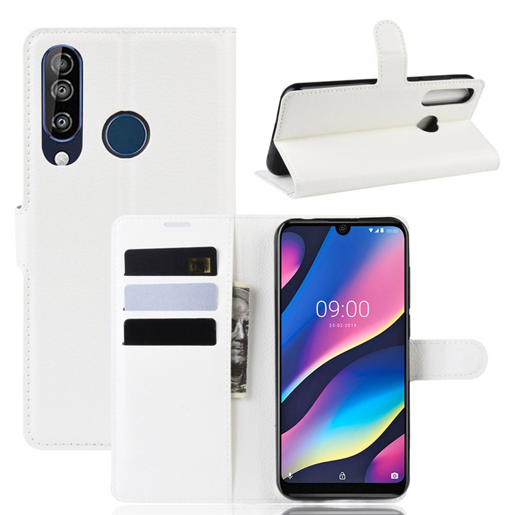 Litchi Surface Wallet Leather Stand Case for Wiko View 3 - White-1