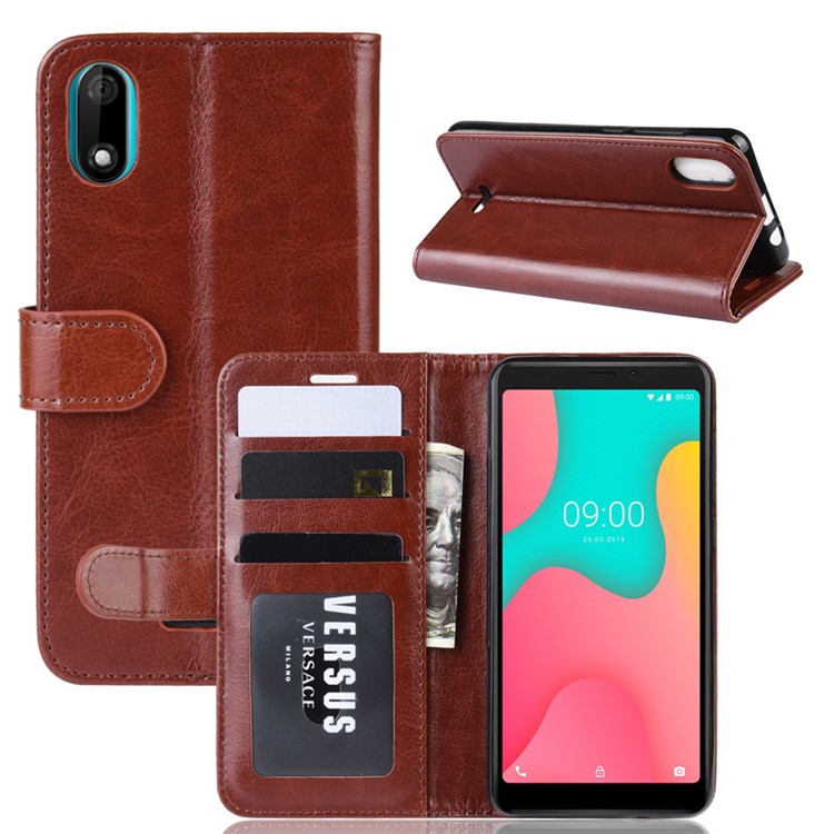 Crazy Horse Style PU Leather Stand Wallet Flip Phone Shell for Wiko Y60 - Brown-1