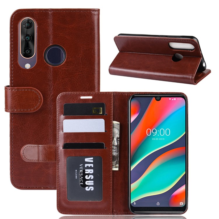 Crazy Horse Grain PU Leather Stand Wallet Flip Case for Wiko View 3 Pro - Brown-1