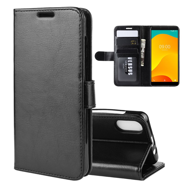 Estojo De Couro Louco Carteira Cavalo Para Wiko Ensolarado 4 Plus - Preto-1