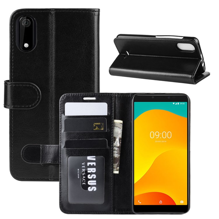 Estojo De Couro Louco Carteira Cavalo Para Wiko Ensolarado 4 Plus - Preto-2