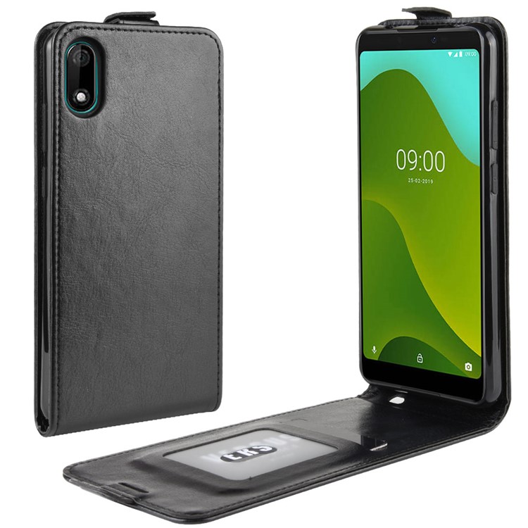 Vertical Flip with Card Slot Leather Mobile Shell for Wiko Y70 - Black-1