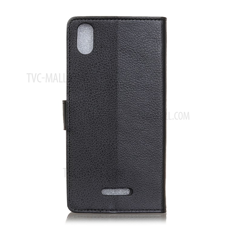 Litchi Skin Leather Wallet Stand Case for Wiko Y61 - Black-3