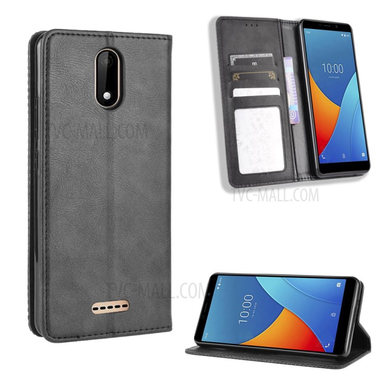 Vintage Style Leather Wallet Stand Case for Wiko Sunny5 - Black-1