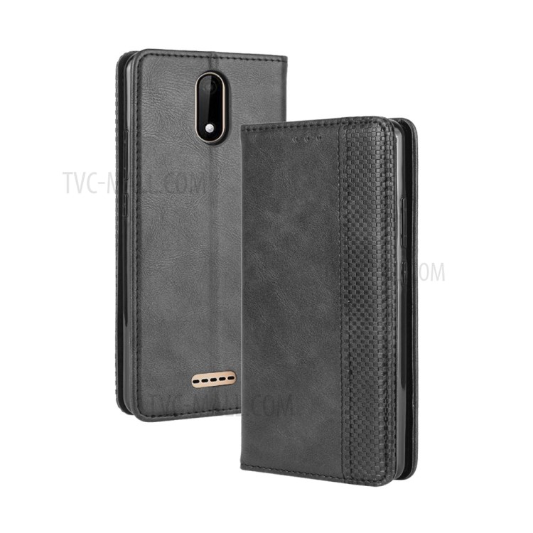 Vintage Style Leather Wallet Stand Case for Wiko Sunny5 - Black-2