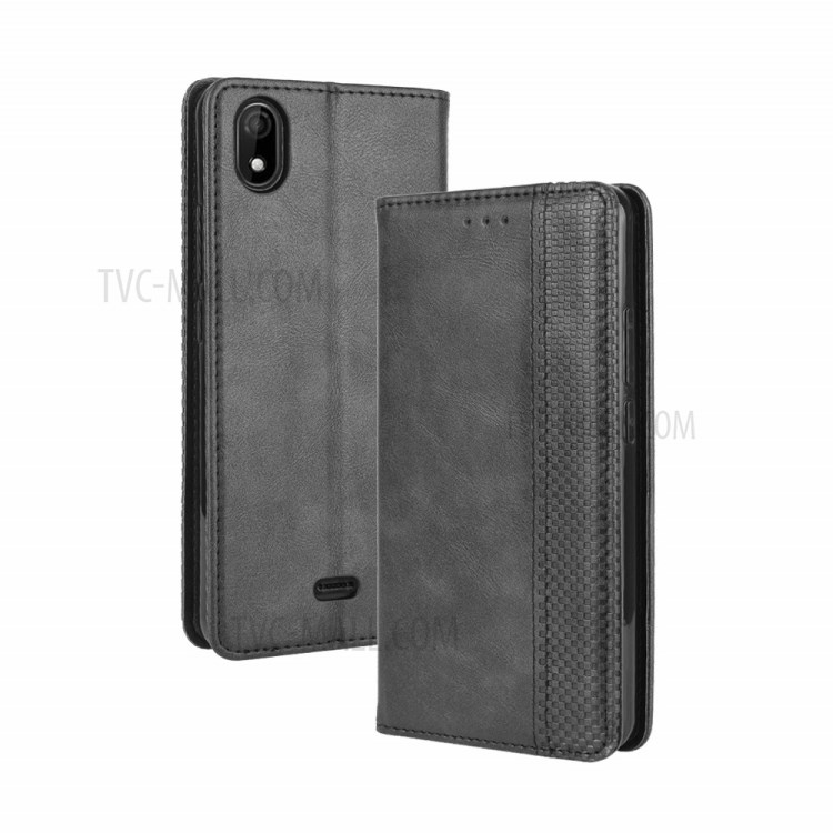 Vintage Style Leather Wallet Case for Wiko Y61 - Black-2