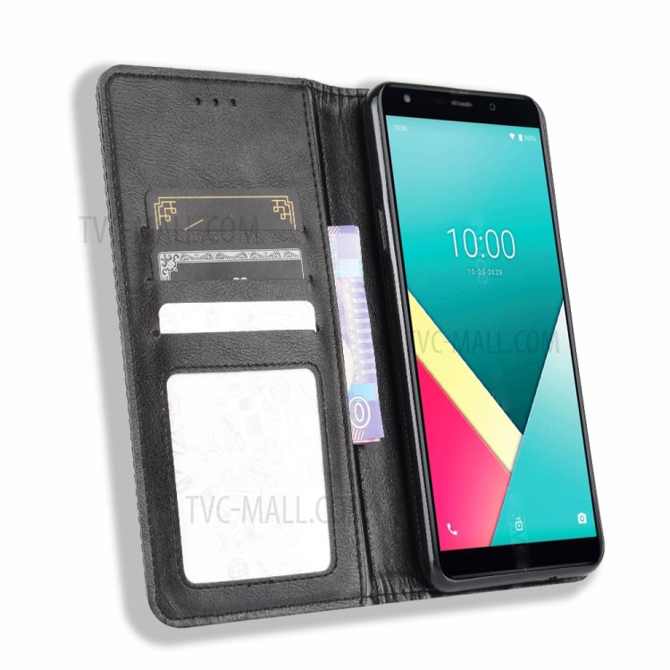 Vintage Style Leather Wallet Case for Wiko Y61 - Black-6