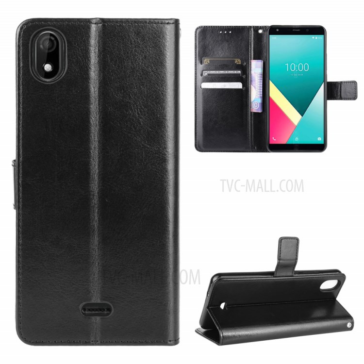 Crazy Horse Leather Wallet Stand Case for Wiko Y61 - Black-1