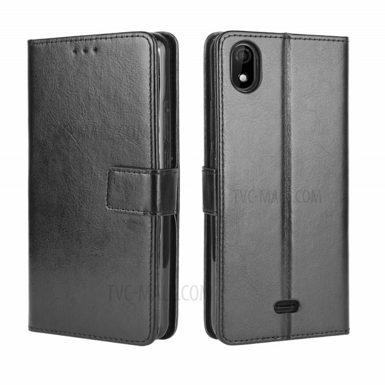 Crazy Horse Leather Wallet Stand Case for Wiko Y61 - Black-2