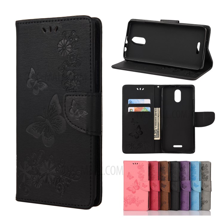 Imprint Butterflies Wallet Stand Flip Leather Phone Shell for Wiko Sunny5 - Black-1