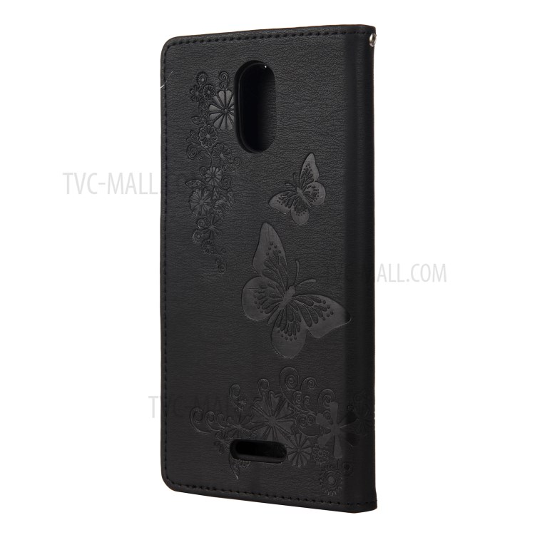 Imprint Butterflies Wallet Stand Flip Leather Phone Shell for Wiko Sunny5 - Black-3