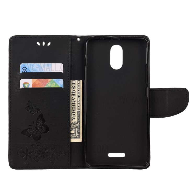 Imprint Butterflies Wallet Stand Flip Leather Phone Shell for Wiko Sunny5 - Black-4