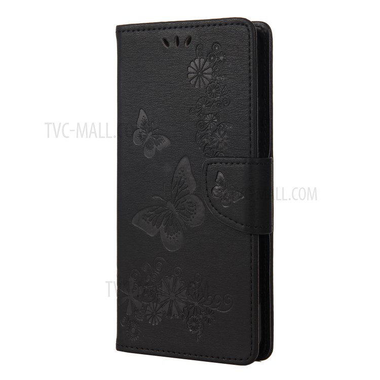 Imprint Butterflies Wallet Stand Flip Leather Phone Cover for Wiko Y61 - Black-2