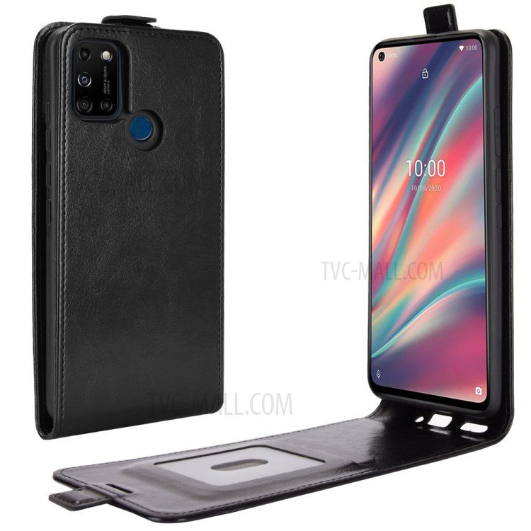 Vertical Flip Crazy Horse Texture Built In Card Holder Leather Cover for Wiko View 5 - Black-1