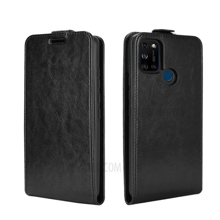 Vertical Flip Crazy Horse Texture Built In Card Holder Leather Cover for Wiko View 5 - Black-2