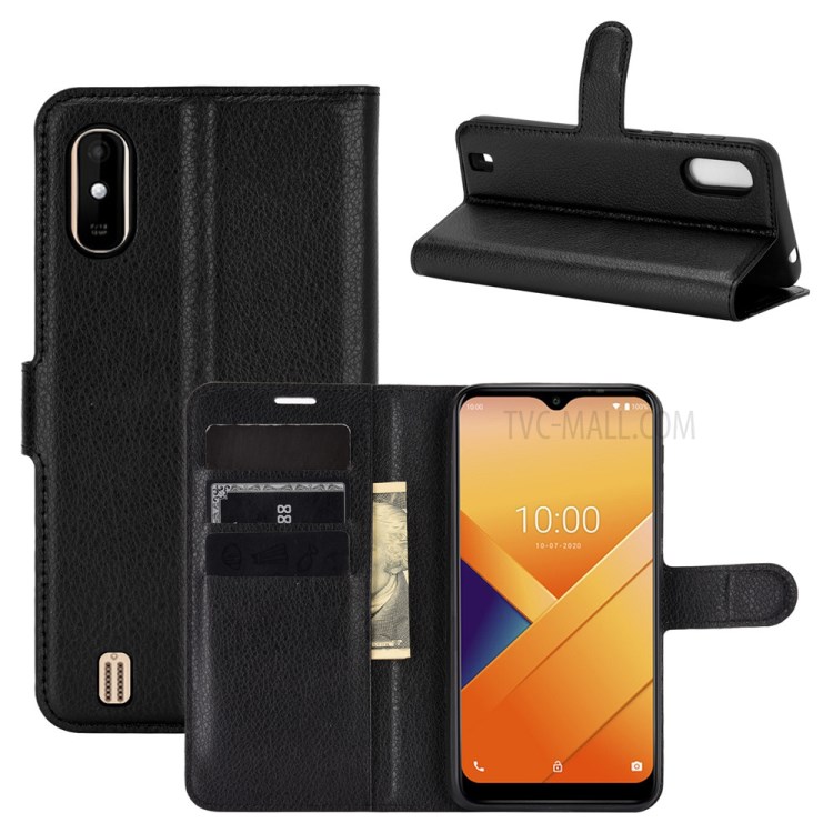 Litchi Texture Leather Wallet Phone Protective Case for Wiko Y81 - Black-1
