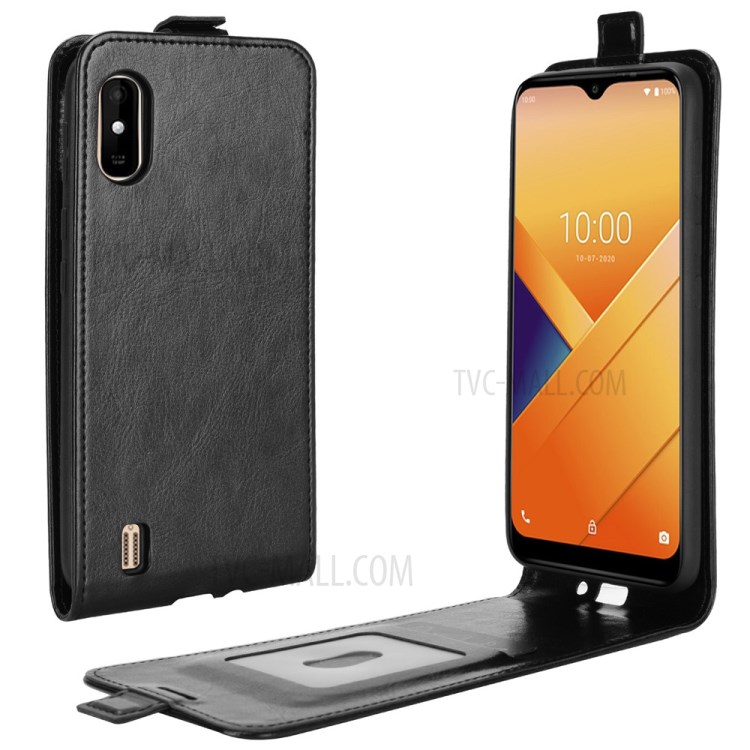 Vertical Flip Crazy Horse Texture with Card Holder Leather Cover for Wiko Y81 - Black-1