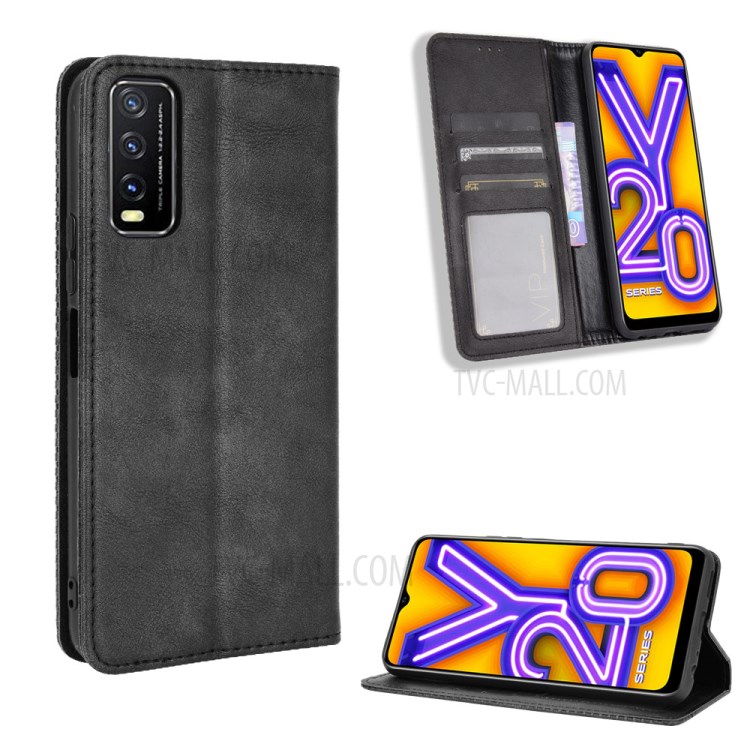 Automatic Absorption Vintage Style Wallet Leather Stand Phone Cover Case for Wiko View 5/View 5 Plus - Black-1