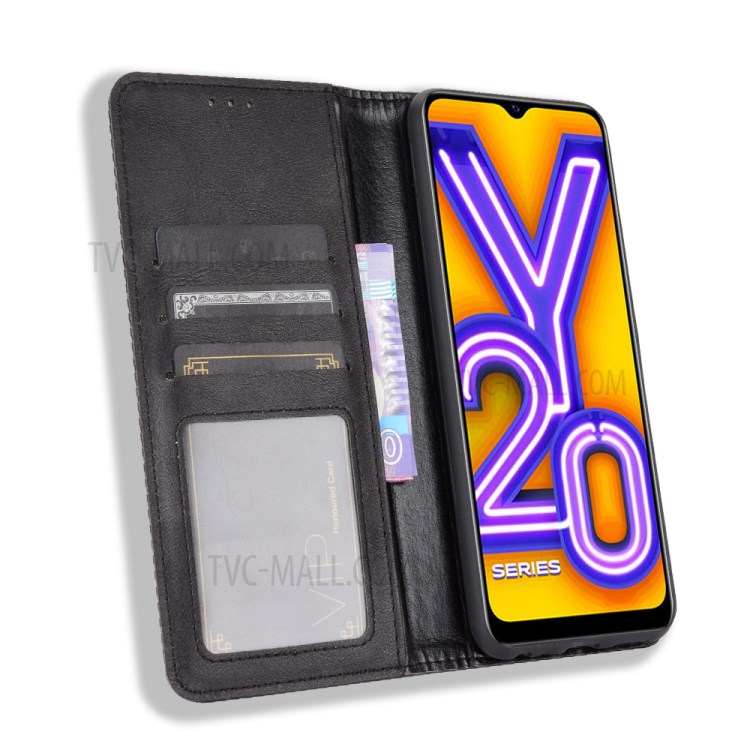 Automatic Absorption Vintage Style Wallet Leather Stand Phone Cover Case for Wiko View 5/View 5 Plus - Black-4