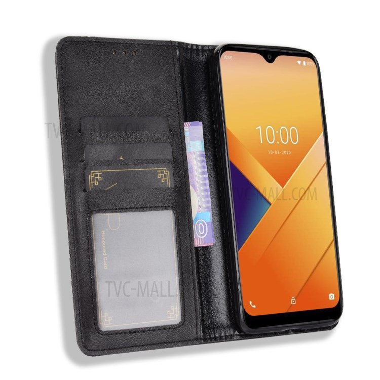 Magnetic Vintage Style Phone Case Wallet Stand Leather Cover for Wiko Y81 - Black-4