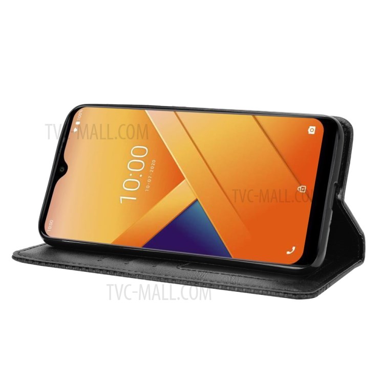 Magnetic Vintage Style Phone Case Wallet Stand Leather Cover for Wiko Y81 - Black-5