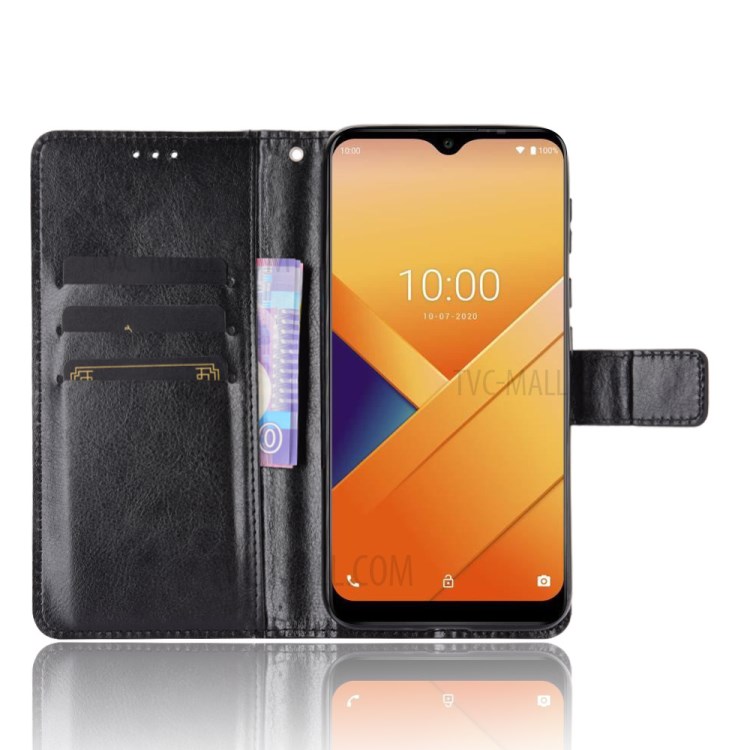 Crazy Horse Wallet Stand Leather Shell with Strap for Wiko Y81 - Black-4