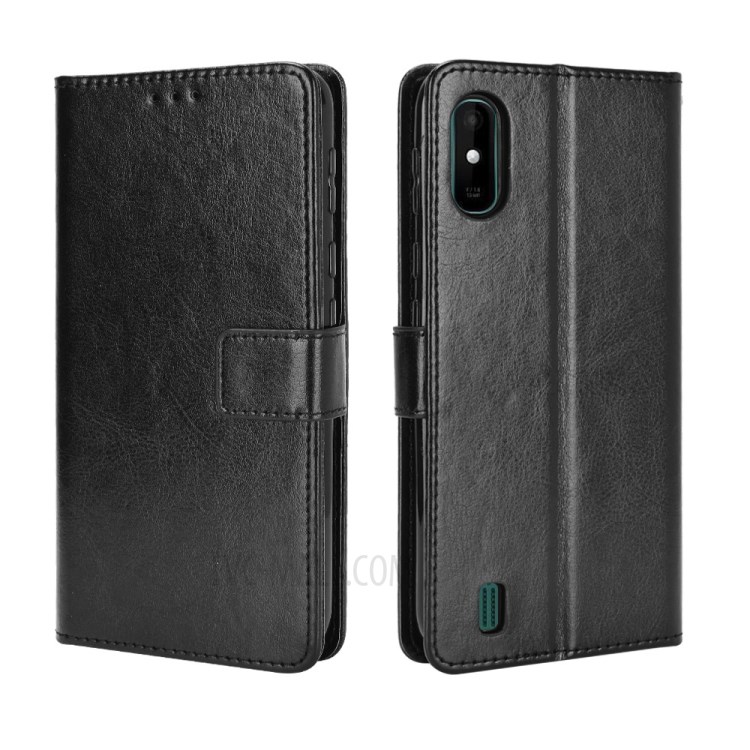 Crazy Horse Wallet Stand Leather Shell with Strap for Wiko Y81 - Black-7