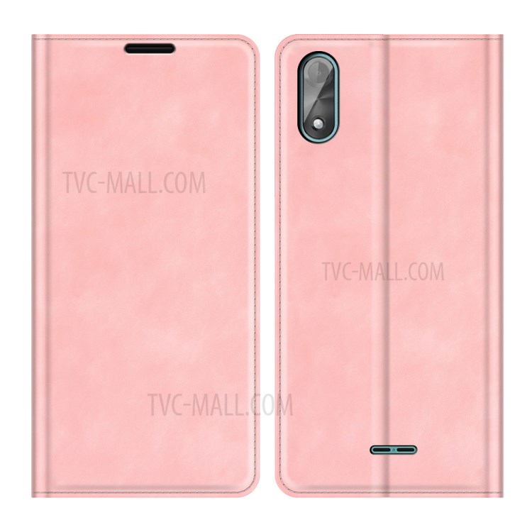 Auto-absorbed Skin Feeling Leather Phone Case for Wiko Y51/Wiko Sunny 5 lite - Pink-1
