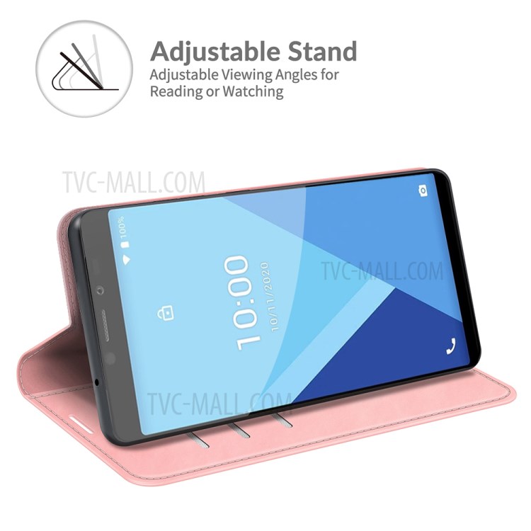 Auto-absorbed Skin Feeling Leather Phone Case for Wiko Y51/Wiko Sunny 5 lite - Pink-3
